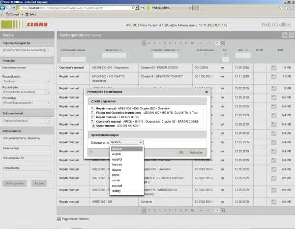 claas webtic offline service information francais